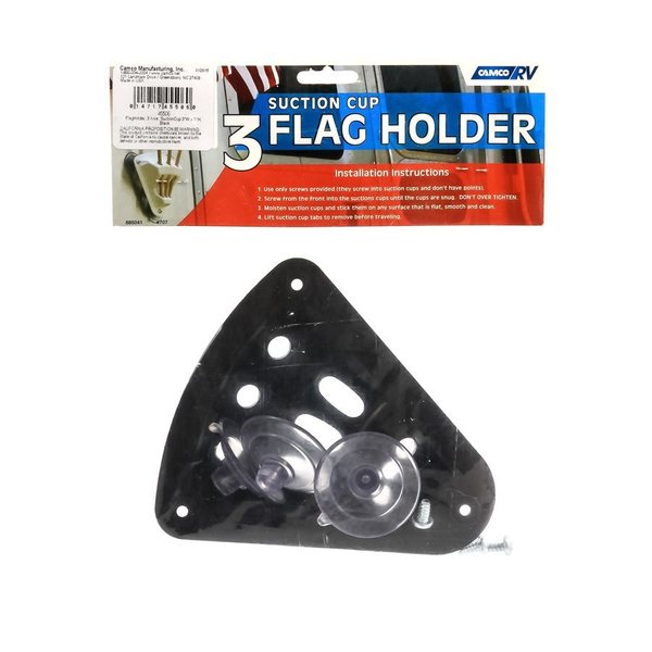 Camco FLAGHOLDER, 3 HOLE, SUCTIONCUP 3INW X 5INH, BLACK 45506